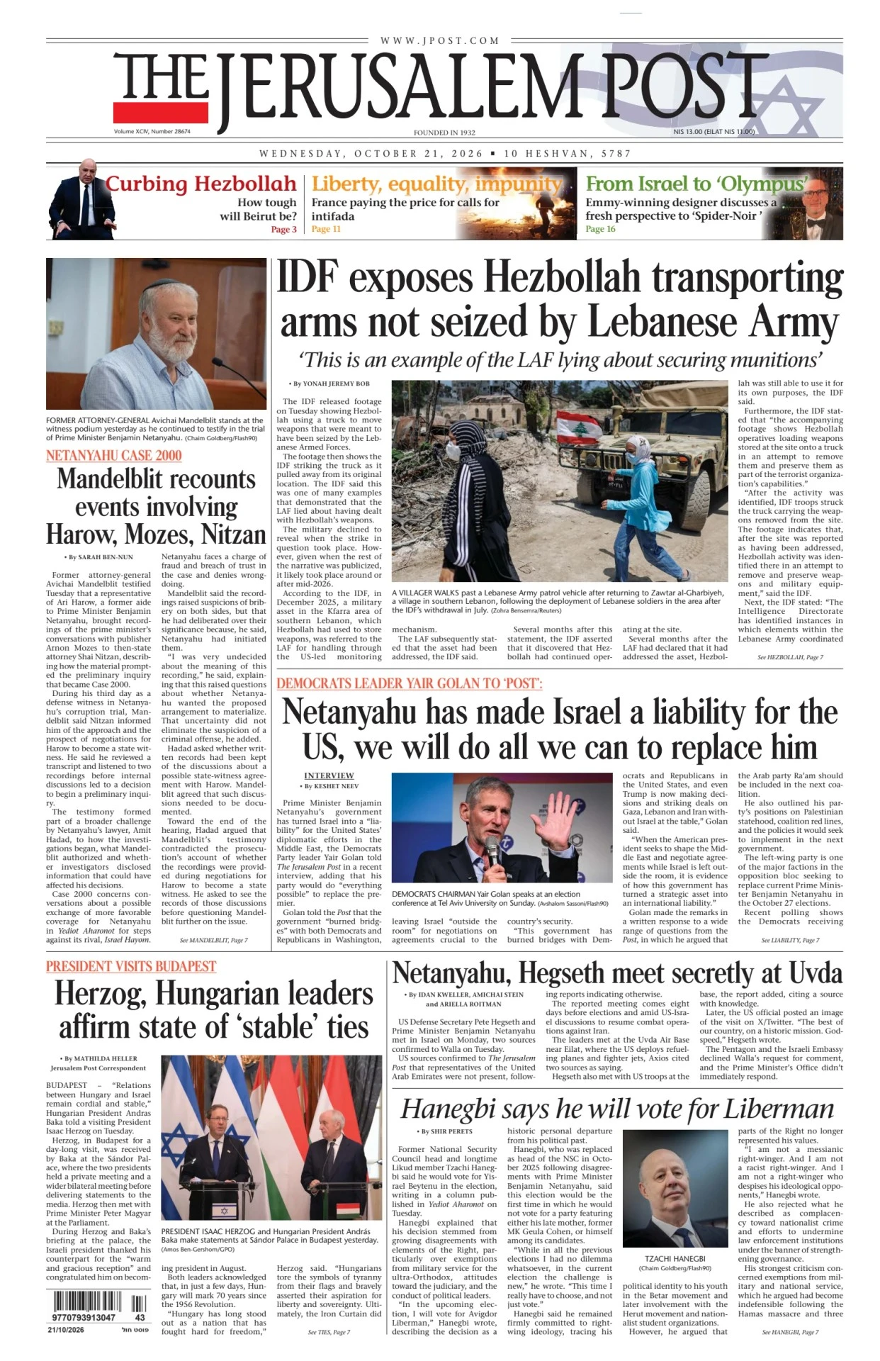 Prima-pagina-the jerusalem post-edizione-di-oggi-21-10-2026